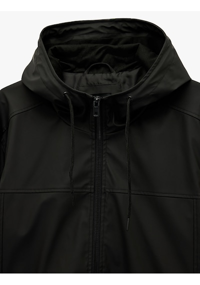 Koton Uzun Kollu Fermuarlı Slim Fit Kapşonlu Yağmurluk Siyah 6sam20021hw
