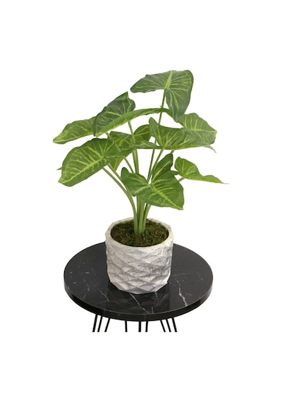 Yapay Çiçek Deposu Yapay Çiçek Beton Saksıda10 Dallı Lüx Difenbahya Bitki 42cm