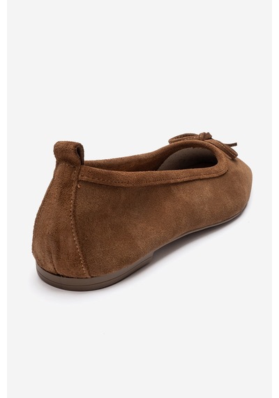 Luvishoes Sosa Taba Süet Hakiki Deri Küt Burunlu Fiyonklu Kadın Babet Ayakkabı