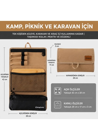 Kingcamp Roam Light Bambu Kesme Tahtası Ve Mutfak Ekipmanları Çantası Haki