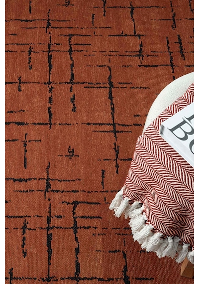 Gaia Kiremit Halı Yıkanabilir Kaymaz Taban Şönil Kilim Dokuma Pamuk Taban Kilim 10118 Kiremit
