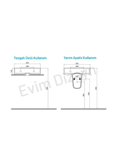 Aqua Bagno Plan Seramik Tezgah Üstü Kare Çanak Lavabo 55 x 45 CM
