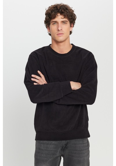 AC&Co / Altınyıldız Classics Erkek Sıyah Standart Fit Normal Kesim Bisiklet Yaka Sweatshirt Polar Siyah