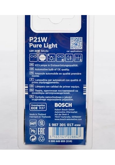 Bosch P21w Pure Light Fren Stop Araç Ampulü,  Kalite, 2'li Paket,