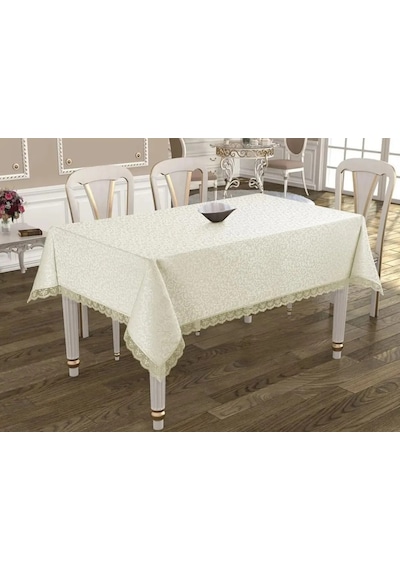 Gülce Dantelli Yemek Masası Örtüsü Krem 160X220