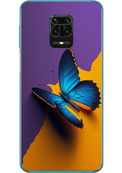 Redmi Note 9s Uyumlu Mavi Kelebek Baskılı Silikon Kılıf Renkli