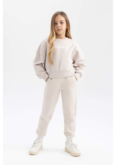 Defacto Kız Çocuk Relax Fit Bisiklet Yaka Baskılı Kalın Sweatshirt B4675A823WNGR54 Gri