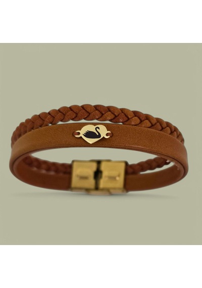 Archin Kuğu Temalı Kalp Motifli Kahverengi Derili 14 Ayar Altın Plakalı Hediye Bileklik-401sembol Kuğu Archin Kuğu Temalı Kalp Motifli Kahverengi Derili 14 Ayar Altın Plakalı Hediye Bileklik-401sembol Kuğu