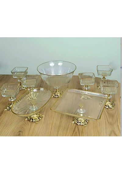Paşabahçe Gold Detaylı Metal Ayaklı Sunum Ve Servis Seti Kurabiyelik Magnolia Altın