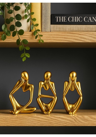 Ev & Ofis Dekoru Gold 3 Lü İnsan Figürü Seti El Yapımı Minimalist Heykel Takımı