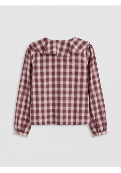 Lcwaıkıkı Classic Bordo V Yaka Volanlı Ekose Bluz