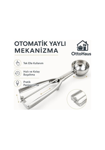 Paslanmaz Çelik Dondurma Kaşığı, Otomatik Yaylı Bırakma Mekanizmalı Porsiyonlama Kaşığı, Kurabiye Hamuru, Köfte, Püre Ve Tatlı Servis Kepçesi