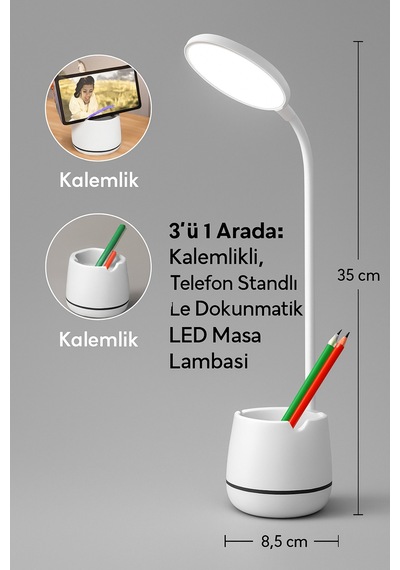 3'ü 1 Arada: Kalemlikli, Telefon Standlı Ve Dokunmatik Led Masa Lambası - 736453108 Diğer