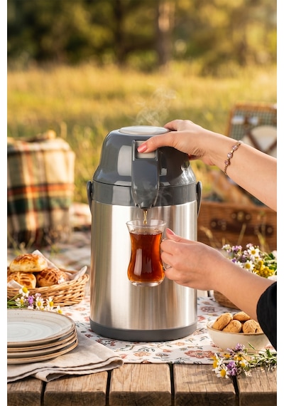 Porsima 2007-1 Çift Katmanlı Paslanmaz Çelik Termos Çay Termosu Su Termosu 2,5lt Inox - Siyah