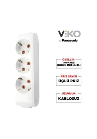 Çocuk Korumalı Üçlü Kablolu Priz Beyaz Güvenli 0.13 M