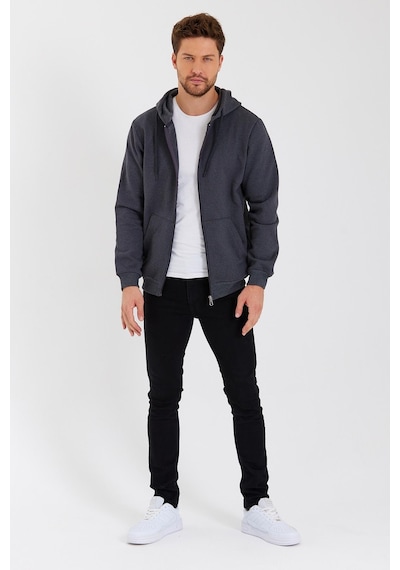 Comeor Kanguru Cepli Kapüşonlu Fermuarlı İçi Pamuklu Erkek Sweatshirt Antrasit 001 Antrasit