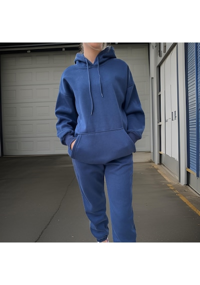 Ceyss Design Unisex Üç İplik Şardonlu Oversize Hoodieli Eşofman Takımı-lacivert Lacivert