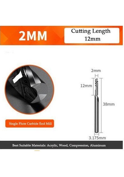 Gravür Tek Kenarlı Freze Bıçağı Spiral Akrilik Kesme 3.175x12mm
