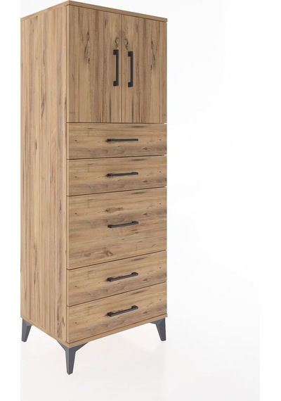 Hyperion Dolap 2 Raflı 5 Çekmeceli 2 Kapaklı 60x44x163 Çam-çam Çam