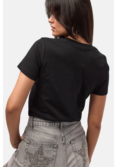 it's basic Kadın Siyah S6-1 Bisiklet Yaka Organik Koton T-shirt