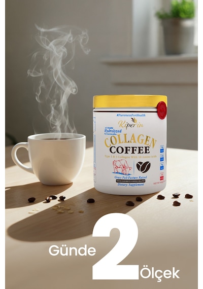 Kiperin Coffee Collagen Kahveli Çift Hidrolize %100 Saf Ve Doğal Toz Kolajen Peptitler 30 Günlük