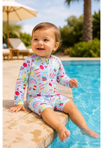 Beniizle Unisex Bebek Yüzücü Mayosu Mavi