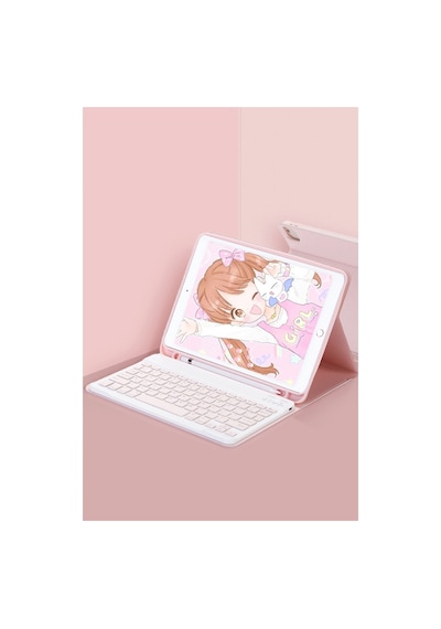 İpad Uyumlu - Pro 11 2024 Kılıf Kc01 Smart Klavyeli Tablet Kılıfı - Pembe - 100 Diğer