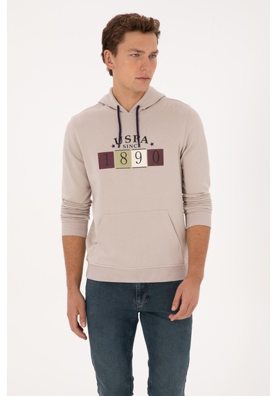 U.S. Polo Assn. Erkek Regular Fit Kapüşonlu Taş Sweatshirt 50316364-VR049