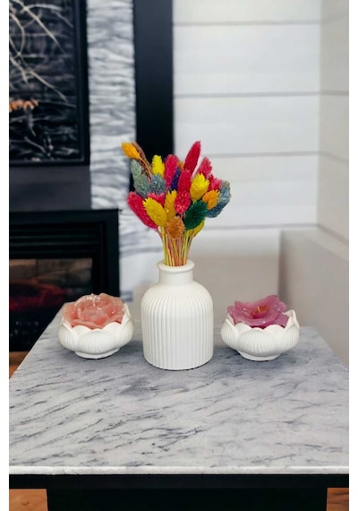 Bernami Mumluk Şamdanpinterest Pampas Çizgili Vazo Ve Ikili Lotus Çiçeği Mumluk Set 3 Parça Mumlar Ve Çiçekler Dahil Değildir Diğer