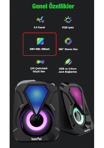 Leefei 1053 Bilgisayar Hoparlörü 1+1 Pc Hoparlörü Usb Speaker Rgb