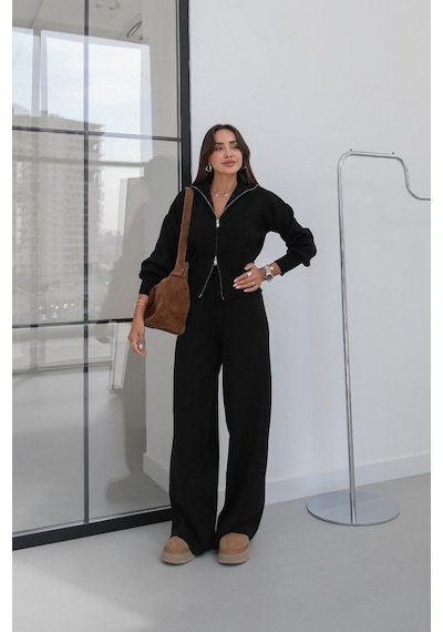 Unika Boutique Kadın Çift Fermuarlı Geniş Paça Triko Takım Çok Renkli Unika Boutique Kadın Çift Fermuarlı Geniş Paça Triko Takım Çok Renkli