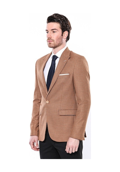 Kendinden Desenli Turuncu Slim Fit Ceket Wessi 001