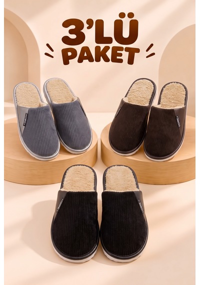 Stwenn 3 Lü Avantajlı Paket Kışlık Peluş Desenli Sessiz Ortopedik Taban Çeyiz Misafir Ev Terliği Set 3 Lü Mario