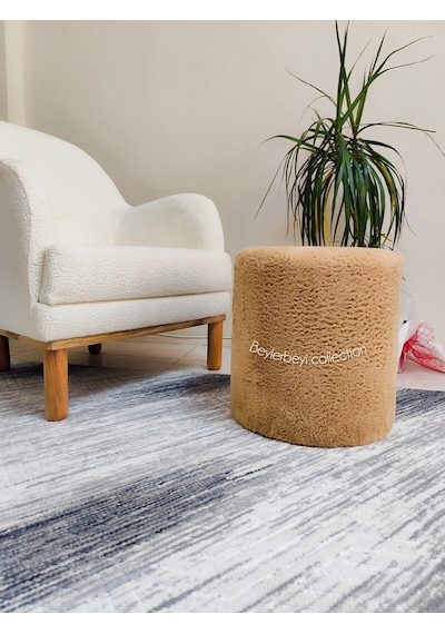 Puf , Kahverengi Peluş Kumaş ,makyaj Pufu Puf Sandalye Ayak Uzatma Pufu 45 Cm Yükseklik Kahverengigdg
