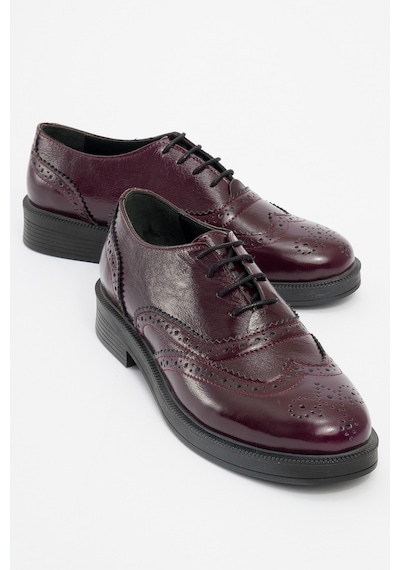 Luvishoes Avra Bordo Rugan Hakiki Deri Kadın Oxford Ayakkabı Bordo