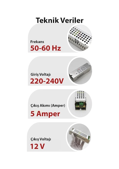 Şemalı 12v 5 Amper Ultra Slim Fansız Şerit Led Trafosu/driver