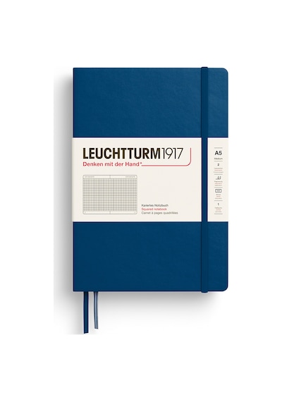 Leuchtturm1917 Not Defteri Orta Boy A5 , Sert Kapak, 251 Numaralandırılmış Sayfa, Kareli, Indigo Mavisi Mavi