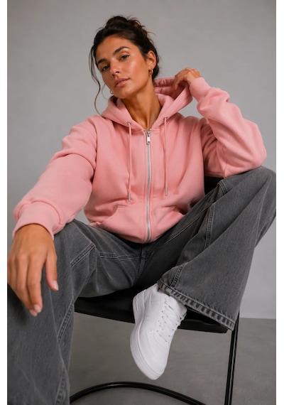 Bb Butik Basic Kadın Oversize Fermuarlı Kapüşonlu Sweatshirt Üç İplik Sweatshirt Hırka My3535 Pembe Bb Butik Basic Kadın Oversize Fermuarlı Kapüşonlu Sweatshirt Üç İplik Sweatshirt Hırka My3535 Pembe