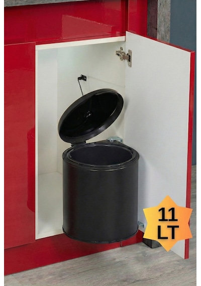 Cassone Dolap İçi Mat Siyah Metal Luks Çöp Kovası 11 Lt , Otomatik Açılır Kapaklı