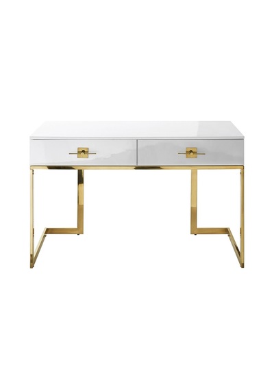 Rihanna Gold Metal Beyaz Çalışma Masası Ve 2 Adet Kitaplık