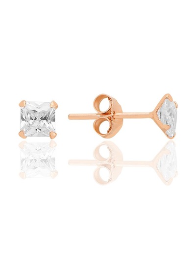 Gümüş Zirkon Taşlı,rose, Kare Prenses Kesim 4 Mm Tektaş Küpe Barcode Rose