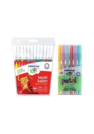 Pensan Keçeli Kalem Seti 12 + 6 Adet Canlı ve Pastel Renkler