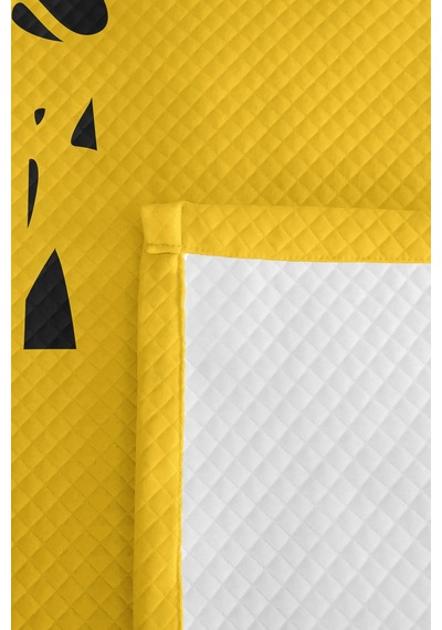 Sarı Zürafa Minimal Genç Odası Tek Kişilik Pike Takımı - Siyah 160x220 Cm Kapitone Yatak Örtüsü Ilık Ufuk Kabuğu