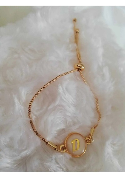 Altın Sedef Ayarlanabilir Kadın Gold Asansörlü E Harf Bileklik Renkli