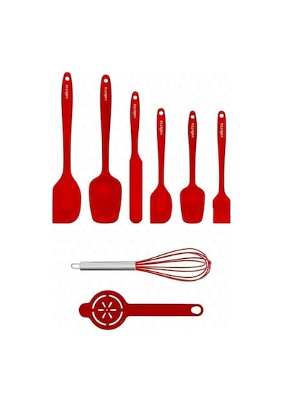 Ayrex Valletta Drongo Isıya Dayanıklı Yanmaz Yapışmaz Silikon Spatula Seti 8 Parça Kırmızı Diğer