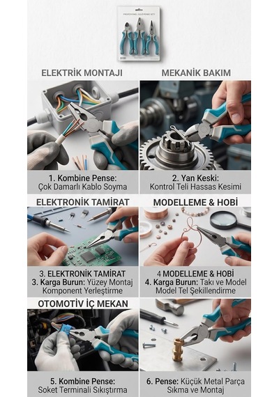 Ergonomik İzole Saplı 3'lü Pense Takımı - Pense 175 Mm/yan Keski 160 Mm/kargaburun 160 Mm Genel