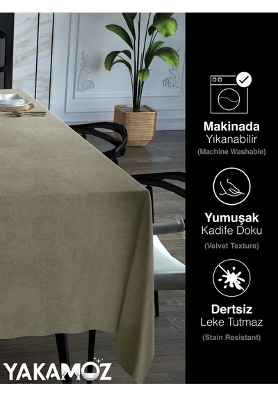 Kum Beji Kadife Dokulu Masa Örtüsü Dertsiz Velvet Touch Serisi Kum Beji