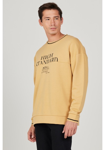 AC&Co / Altınyıldız Classics Erkek Hardal Oversize Bol Kesim Bisiklet Yaka Pamuklu Baskılı Sweatshirt Hardal AC&Co / Altınyıldız Classics Erkek Hardal Oversize Bol Kesim Bisiklet Yaka Pamuklu Baskılı Sweatshirt Hardal
