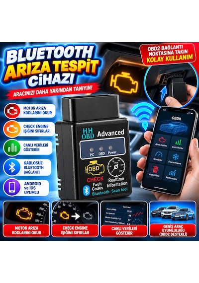 Bluetooth Arıza Tespit Cihazı Araç Motor Arıza Okuma, Check Engine Sıfırlama, Oto Diagnostik Scanner 0.2 MM
