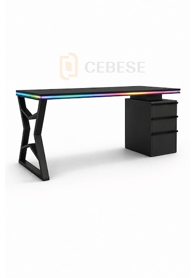 Bilgisayar Masası + Rgb Led - 170 65 77 Cm Kumandalı Ve Telefon Kontrollü Siyah
